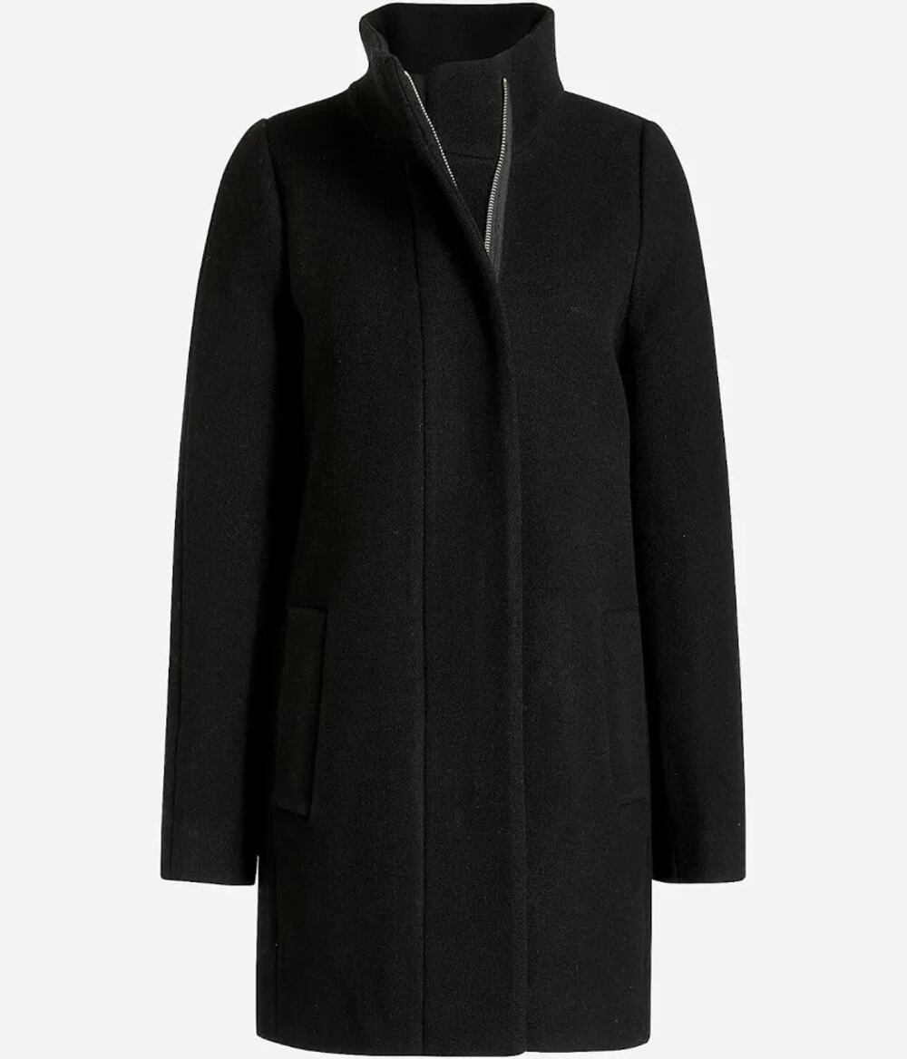 J.Crew Mercantile Black Wool Blend Zip Front Coat Women’s Size 6